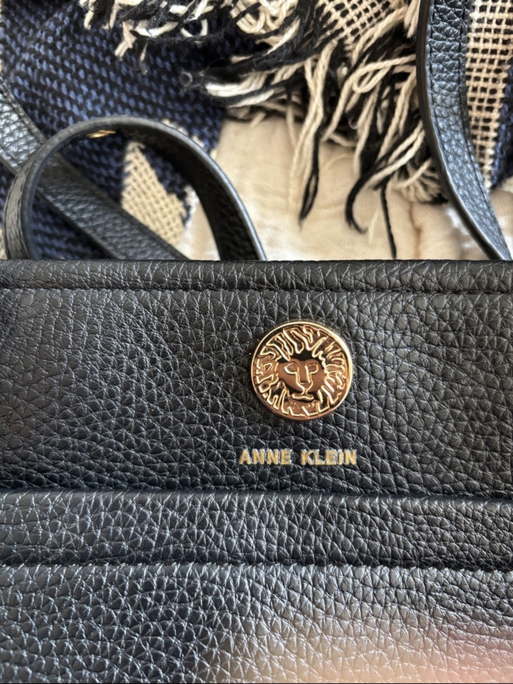 EUC Anne Klein Black Pebbled Leather Tote with Gold Accents - Picture 6 of 6